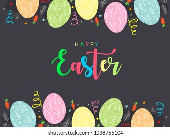 Abstract design of Easter Celebration 2018 , editable vector illustration composed of easter elements like bunny, carrots , egg and text of happy easter