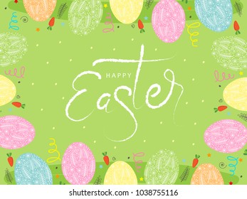 Abstract design of Easter Celebration 2018 , editable vector illustration composed of easter elements like bunny, carrots , egg and text of happy easter