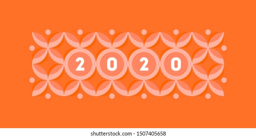 Abstract design with elegant numbers 2020 on pastel colored geometric pattern with circles and stars. Modern vector illustration for calendar, banner or web page