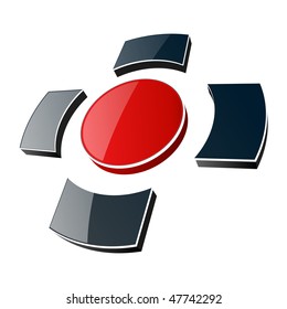 Abstract design element - 3d, glossy cross black and red colors, vector.