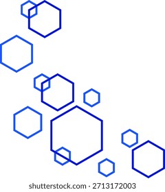 Abstract design element of blue hexagon outlines focused towards a corner.