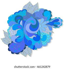 Abstract design element with blue swirls, leaves, can be used web, design, wallpapper, textile, texture.