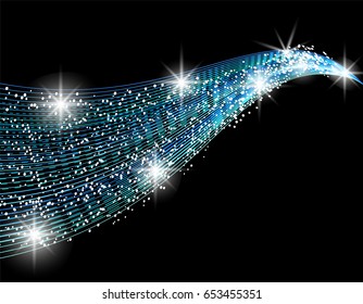 Abstract design element of blue wave on black background. Vector illustration