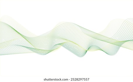  Abstract design element, blue-green wave, flow of curved lines. Flowing yellow and green abstract waves on a white background.