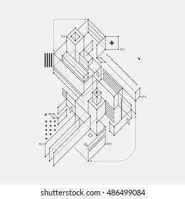 Abstract design element in draft style on white background. Useful for techno prints and posters.