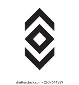 Abstract design element featuring directional arrows pointing up and down. Simple geometric shapes create a unique symbol.