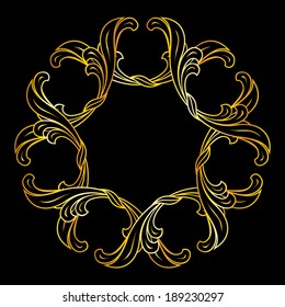 Abstract design element in floral style and gold colors on black background