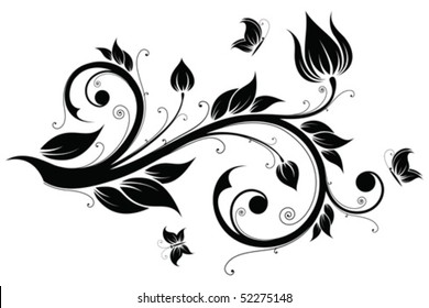 Abstract design element with flowers and butterflies