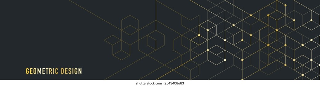 Abstract design element with geometric background and golden hexagons shape pattern