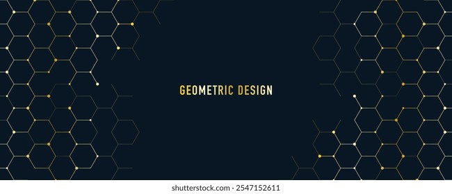 Abstract design element with geometric background and golden hexagons shape pattern