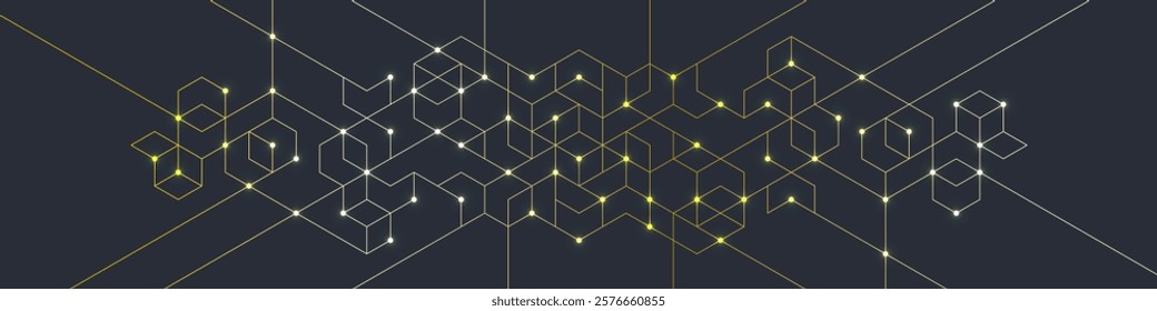 Abstract design element with geometric background and golden hexagons shape pattern