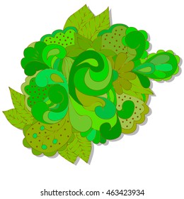 Abstract design element with green swirls, leaves, can be used web, design, wallpaper, textile, texture.  Happy design pattern.