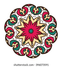 Abstract design element. Round mandala in vector. Graphic template for your design. Decorative retro ornament. 