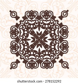 Abstract design element. Round Ornament Pattern. Vector vintage square mandala. Decor for traditional design.