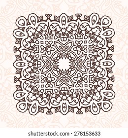 Abstract design element. Round Ornament Pattern. Vector vintage square mandala. Decor for traditional design.