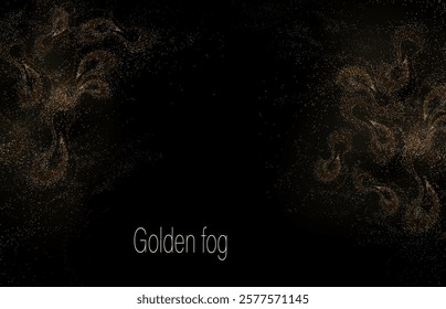 Abstract design element, shiny curly gold mosaic on black background.