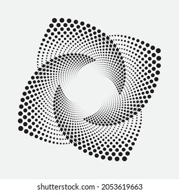 Elemento de diseño abstracto con gradación de media tonalidad espiral. Resumen de fondo monocromo, patrón, textura, objeto. Ilustración vectorial-art.