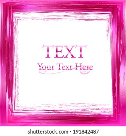 Abstract design element. Square vector frame painted with brush strokes. Pink. 