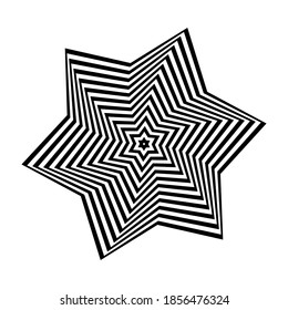 Abstract design element in star shape. Lines pattern. 3D illusion. Vector art.