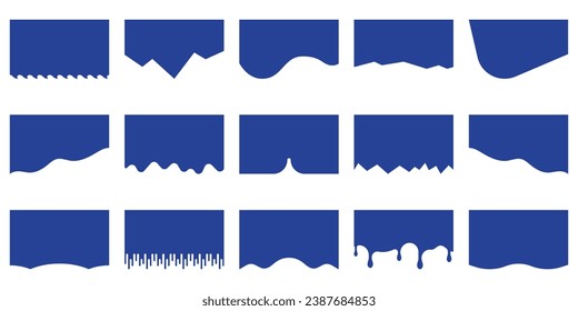 Abstract Design Element for Top and Bottom Web Page. Divider Shape for Website Set. Wave Shape, Curve Line, Drops Separator Effects Collection For Banner, Poster, App. Isolated Vector Illustration.