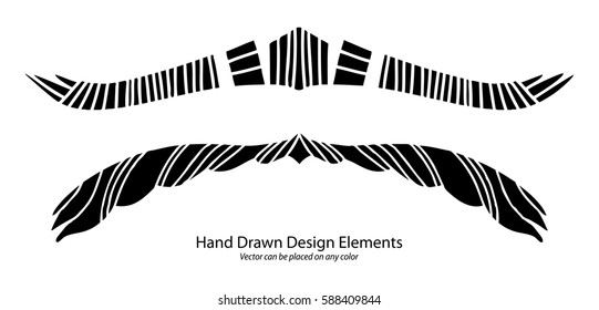 abstract design element vector, paragraph or text divider with striped symmetrical pattern, stylized artsy wings and horns