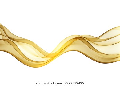 Elemento de diseño abstracto, líneas onduladas de color dorado sobre un fondo blanco, flujo abstracto de una ola dorada.