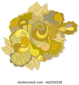 Abstract design element with yellow swirls, leaves, can be used web, design, wallpaper, textile, texture. Happy design element.