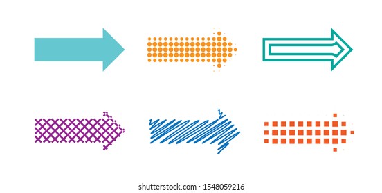 Abstract design elements. Arrows with geometric texture. Vector isolated decoration icons.