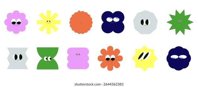 Abstract design elements, cute shapes, creative curves set. Funny decorations, squiggles, waves, stars, speech bubbles in modern trendy style. Flat vector illustrations isolated on white background.