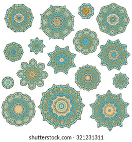 Abstract design elements. Set of round mandalas in vector. Graphic template for your design.