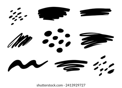 Abstract design elements set, trendy graphic elements, hand drawn lines collection. Vector illustration isolated on white background.