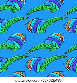 Abstract design elements for summer fabrics, nautical theme. Stylized jellyfish. Endless for printing.