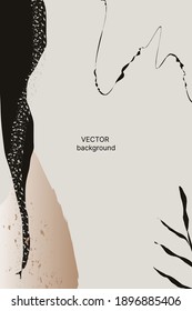 Diseño abstracto con elementos de hojas tropicales sobre un fondo de formas geométricas. Impresión de arte moderno en papel pintado, papel envolvente, ropa, relleno, decoración. Estilo plano. Vector