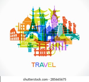 Abstract design with famous landmarks. Vector illustration. File is saved in AI10 EPS version. This illustration contains a transparency 