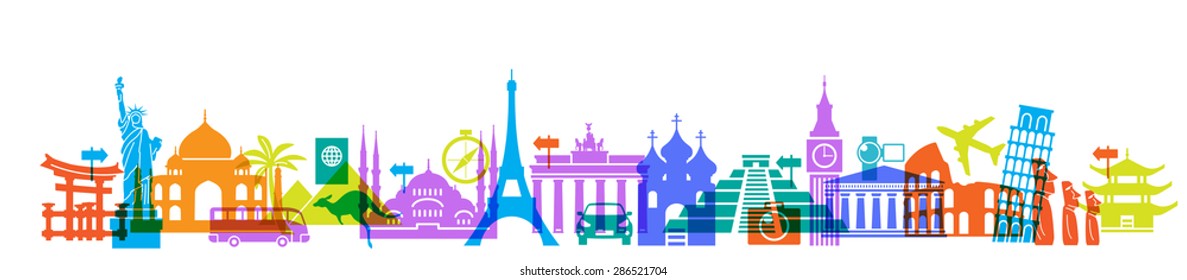 Abstract design with famous landmarks. Vector illustration. Modern design template. File is saved in AI10 EPS version. This illustration contains a transparency 