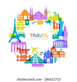 Abstract design with famous landmarks. Vector illustration. Modern design template. File is saved in AI10 EPS version. This illustration contains a transparency 