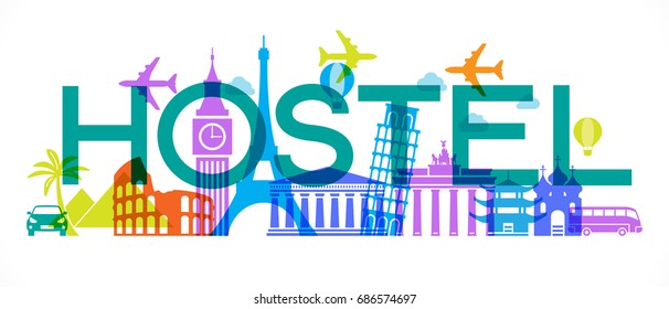 Abstract design with famous landmarks. Vector illustration. Modern design template. File is saved in AI10 EPS version. This illustration contains a transparency 