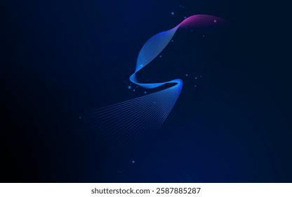 Abstract design features blue and lines with subtle sparkles on a dark gradient background.