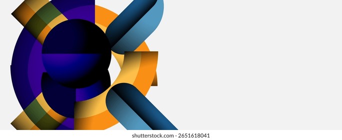 O design abstrato apresenta círculos sobrepostos coloridos. Óculos de gradiente criam profundidade, estética moderna. Composição minimalista, tons vibrantes.