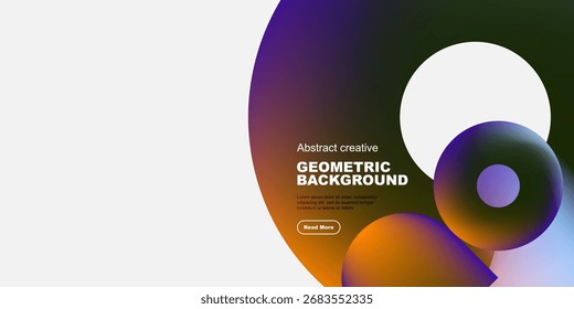 Abstract design features colorful overlapping circles, gradients. Minimalist style with text elements, modern aesthetic.