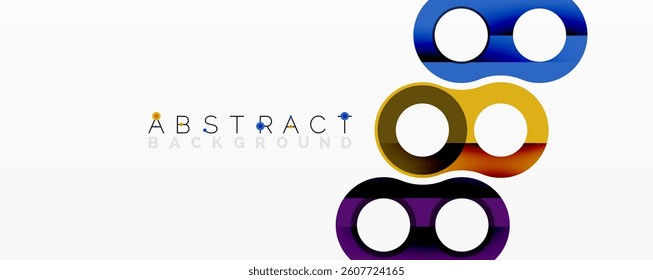 Abstract design features colorful rings. Overlapping shapes create dynamic composition. Modern aesthetic, vibrant hues, simple geometry.