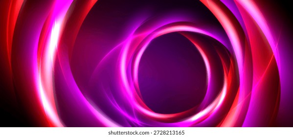 El diseño Abstractas presenta círculos brillantes concéntricos. Los rosas vivos y los rojos crean un impacto visual dinámico. El fondo oscuro enfatiza la luminosidad.