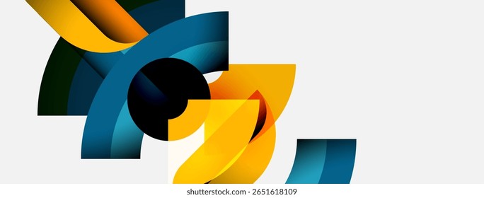 Abstract design features curved shapes, vibrant colors, dynamic composition. Modern aesthetic, clean lines, minimalist style.
