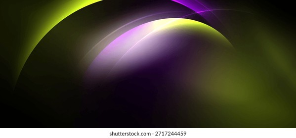 El diseño Abstractas presenta Formas curvas, colores vibrantes. Los tonos morados y amarillos se mezclan con el fondo oscuro creando un efecto visual dinámico.