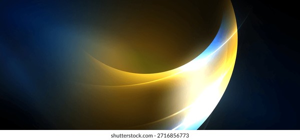 El diseño Abstractas presenta curvas fluidas, colores vibrantes. Mezcla de oro, azul y blanco que crea un efecto visual dinámico. Los Gradientes lisos dominan la composición.