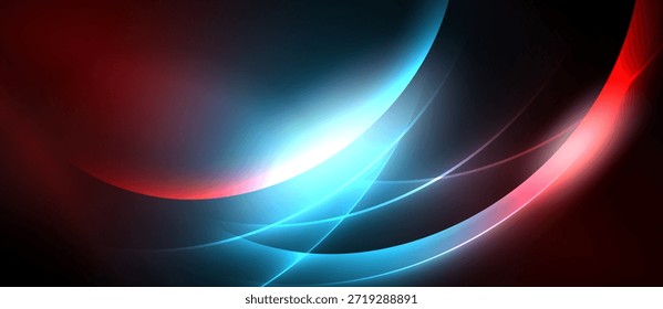 El diseño Abstractas presenta curvas fluidas, azules vibrantes, rojos, luz blanca. La composición dinámica crea un impacto visual moderno.