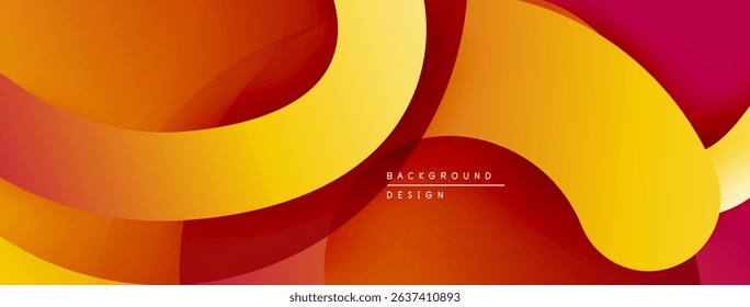Abstract design features flowing layers, warm colors. Gradient shades create dynamic visual effect. Modern aesthetic suitable backgrounds.