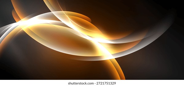 Abstract design features flowing lines, warm colors, bright center. Dynamic composition evokes energy, movement, light effects.