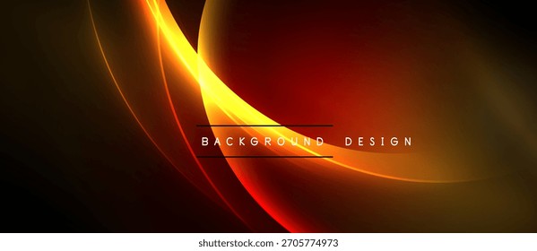 Abstraktes Design mit fließenden orangen Linien, Farbverläufen. Dunkler Hintergrund erzeugt dramatischen visuellen Effekt. Moderne, elegante Präsentation.
