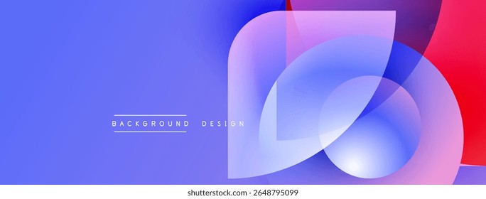 Abstract design features flowing shapes, vibrant gradients. Blue transitions to purple, then red. Modern aesthetic, clean presentation.